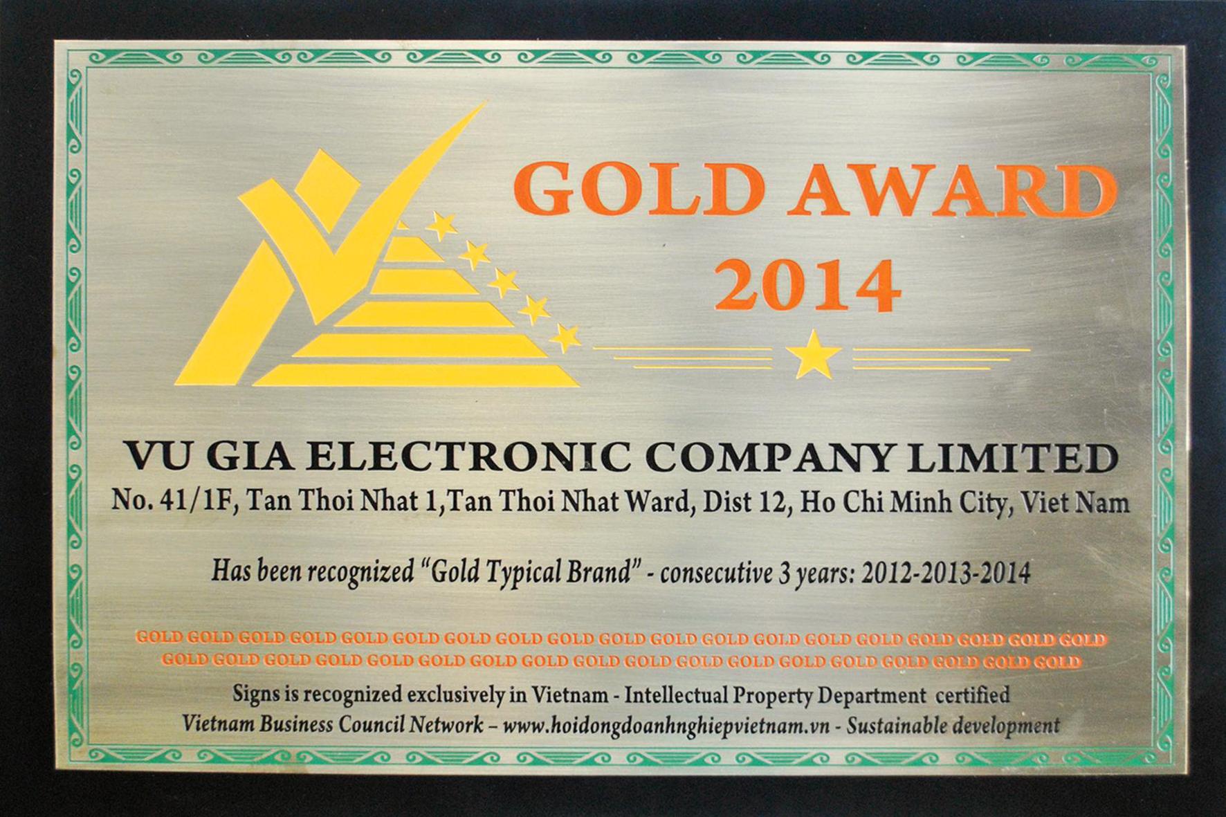 DANH HIỆU “GOLD AWARD 2014″